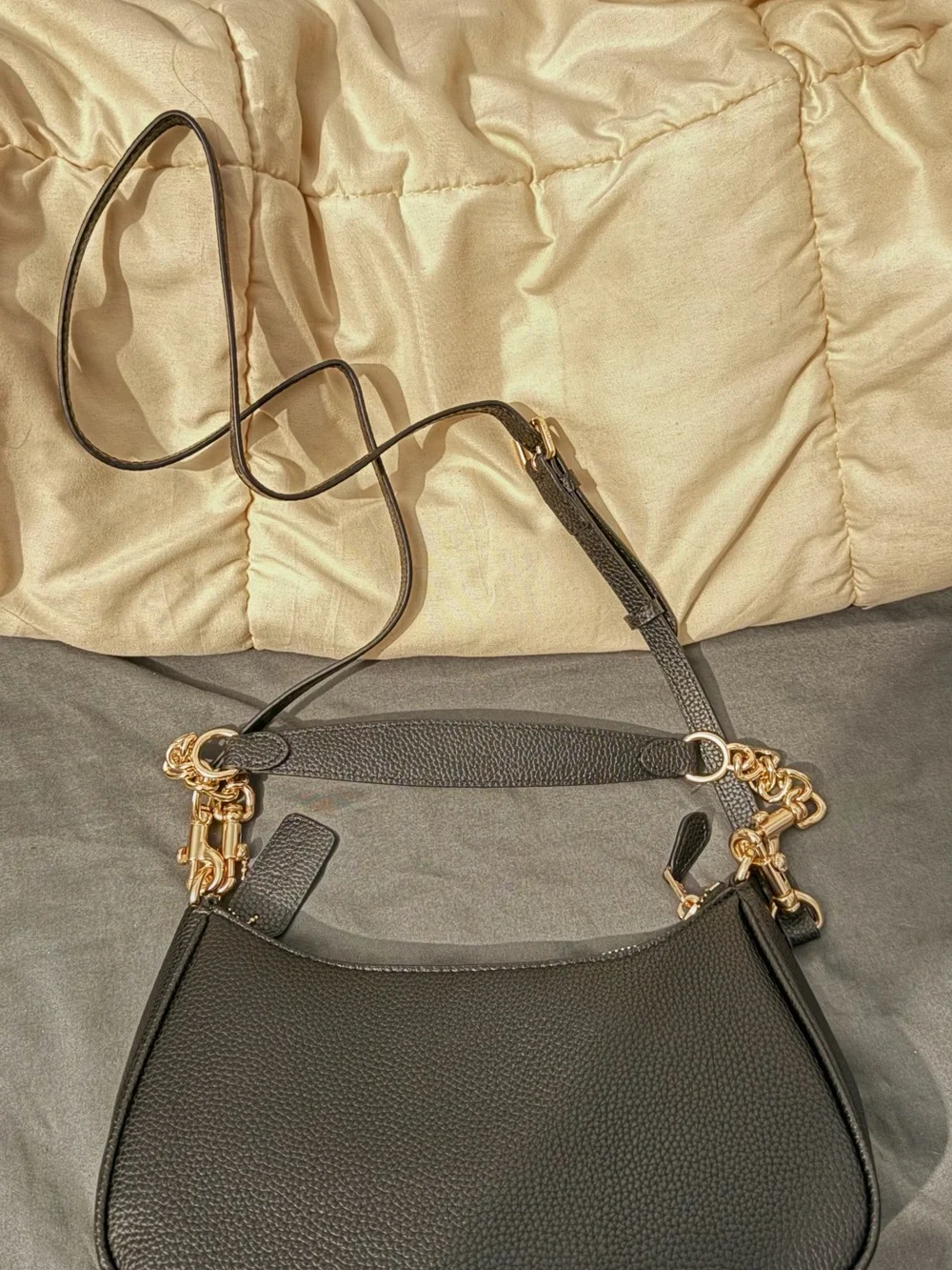Coach Black Pebbled Leather Shoulder Bag with Silver Hardware